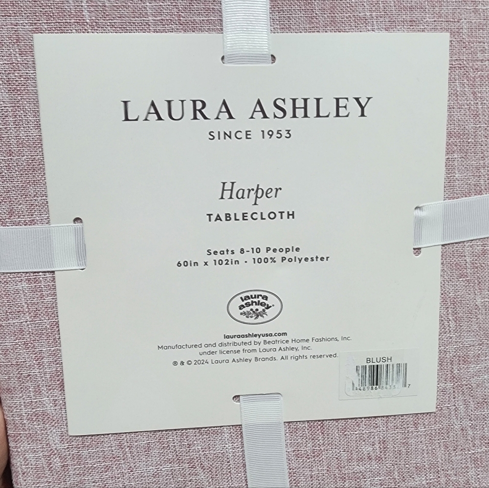 Laura Ashley Blush Harper Tablecloth  60 In X 102 In . Seats 8-10 People
